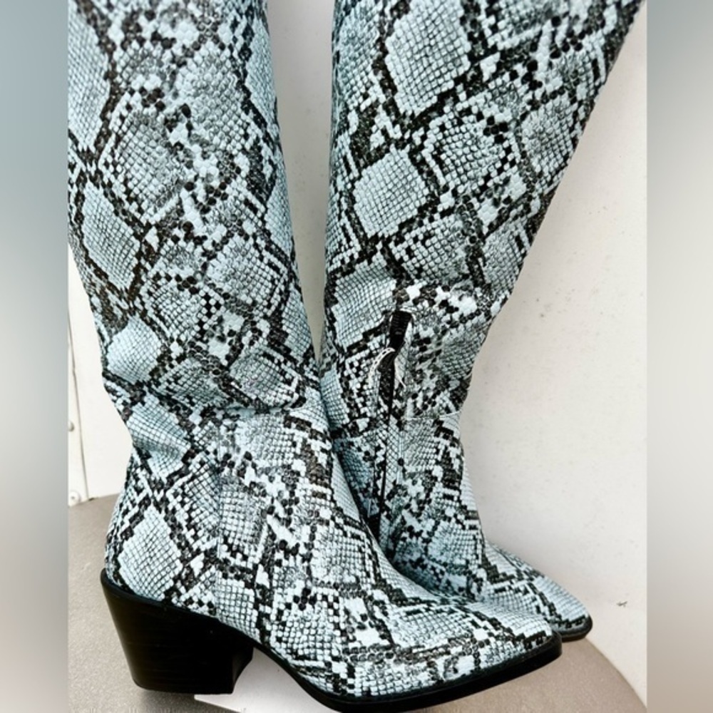 Gianni Bini Alyiraa Snake Print Stretch Over-The-Knee Block Heel Boots - Picture 3 of 11